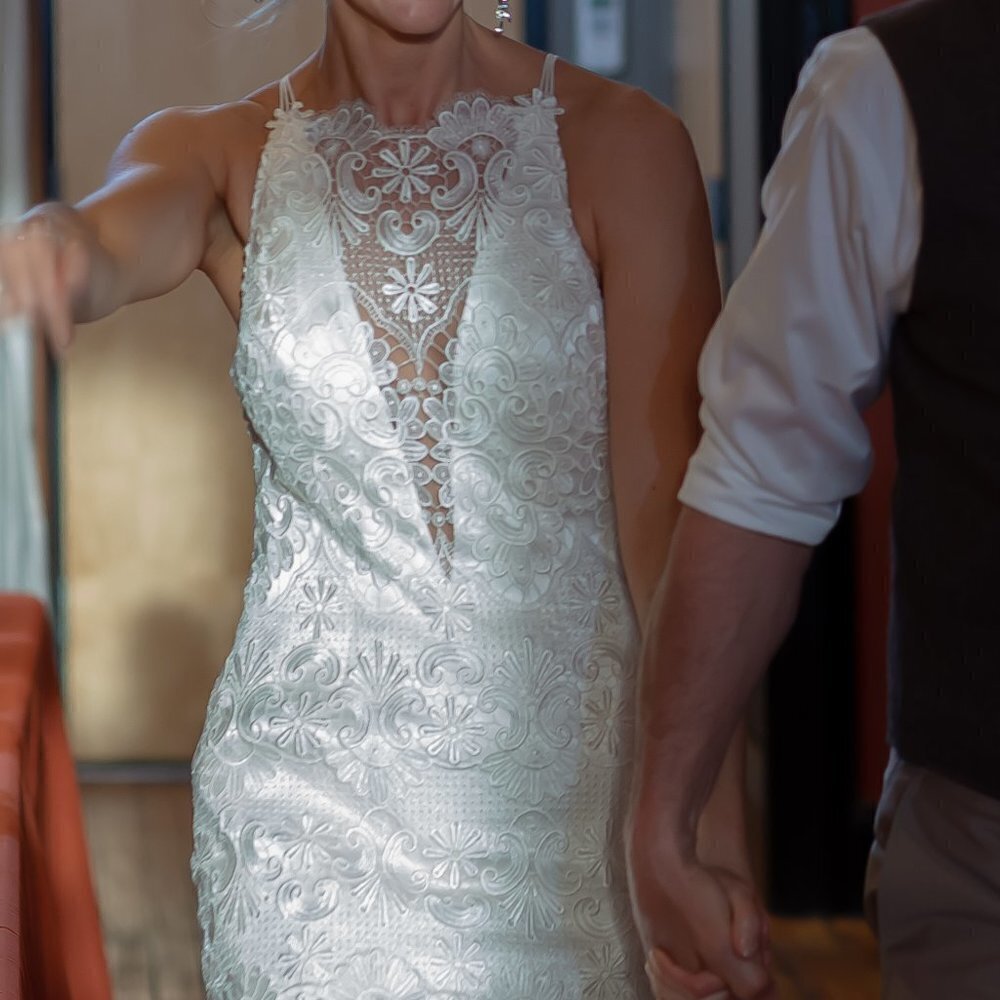 Maggie Sottero Ivory Lace Halter Trumpet Gown - Picture 9 of 13